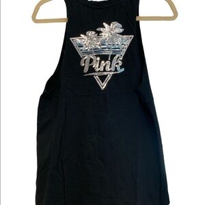 Pink Victoria’s Secret tank top bling on front/back deep cut sides size x-small